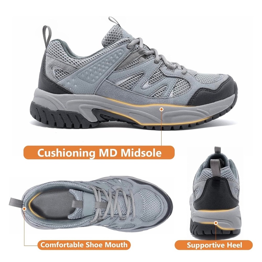 Mens Hiking Shoes Light Gray Black Mesh Leather Trail Sneaker Sz 9.5 - Picture 6 of 16